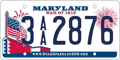 MD license plate 3AA2876