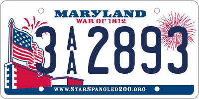 MD license plate 3AA2893