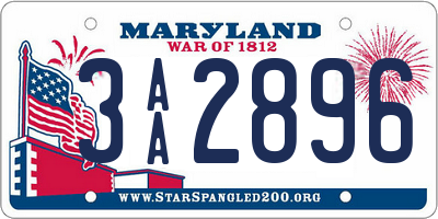MD license plate 3AA2896