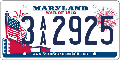 MD license plate 3AA2925