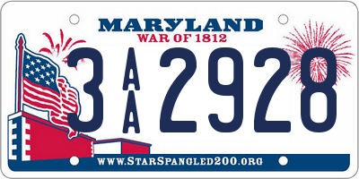 MD license plate 3AA2928