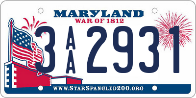 MD license plate 3AA2931