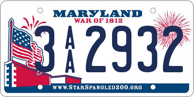 MD license plate 3AA2932