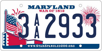 MD license plate 3AA2933