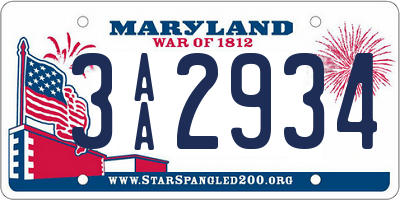 MD license plate 3AA2934