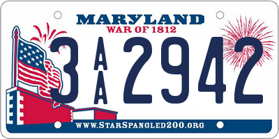 MD license plate 3AA2942