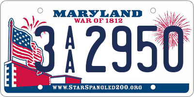 MD license plate 3AA2950