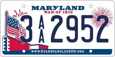 MD license plate 3AA2952