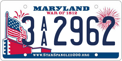 MD license plate 3AA2962