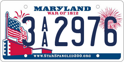 MD license plate 3AA2976