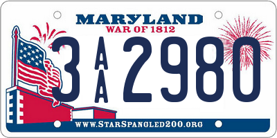 MD license plate 3AA2980