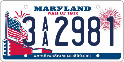 MD license plate 3AA2981