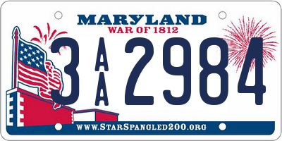 MD license plate 3AA2984