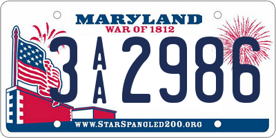 MD license plate 3AA2986