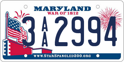 MD license plate 3AA2994