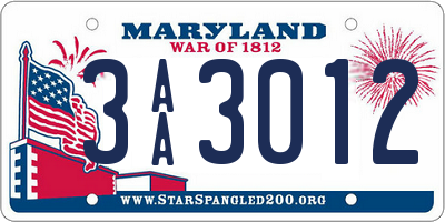 MD license plate 3AA3012