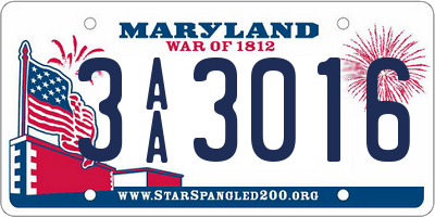 MD license plate 3AA3016