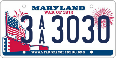 MD license plate 3AA3030