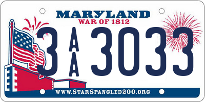 MD license plate 3AA3033