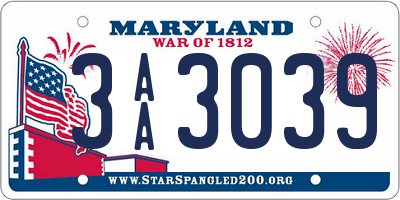 MD license plate 3AA3039