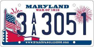 MD license plate 3AA3051