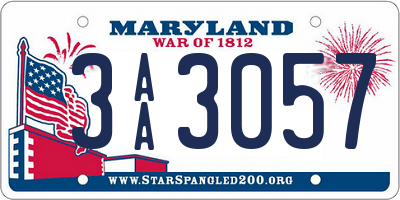 MD license plate 3AA3057