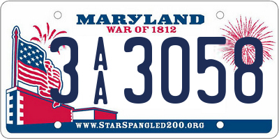 MD license plate 3AA3058