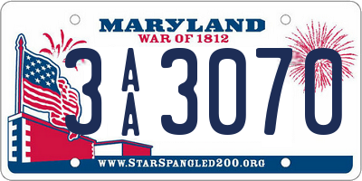 MD license plate 3AA3070