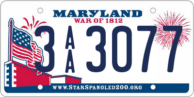 MD license plate 3AA3077