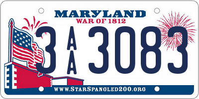 MD license plate 3AA3083