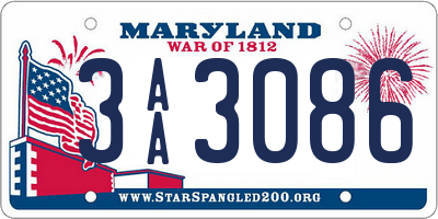 MD license plate 3AA3086