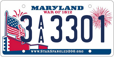 MD license plate 3AA3301