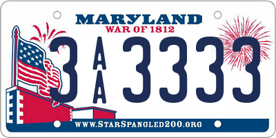 MD license plate 3AA3333