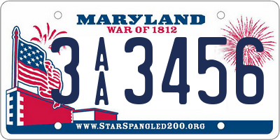 MD license plate 3AA3456