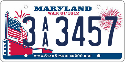 MD license plate 3AA3457