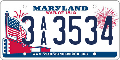 MD license plate 3AA3534