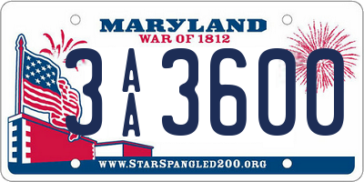 MD license plate 3AA3600