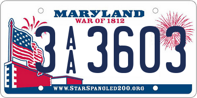 MD license plate 3AA3603