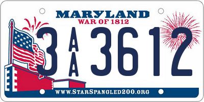 MD license plate 3AA3612