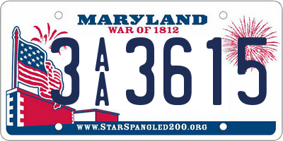 MD license plate 3AA3615