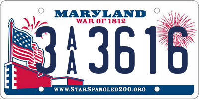 MD license plate 3AA3616