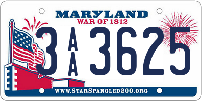 MD license plate 3AA3625