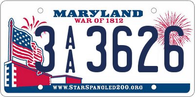 MD license plate 3AA3626