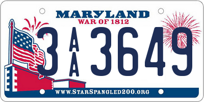 MD license plate 3AA3649