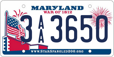 MD license plate 3AA3650