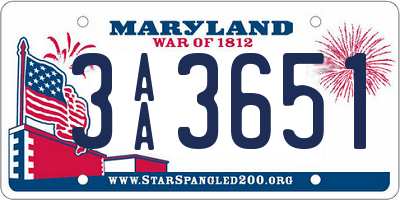 MD license plate 3AA3651