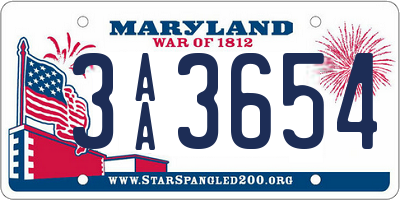 MD license plate 3AA3654