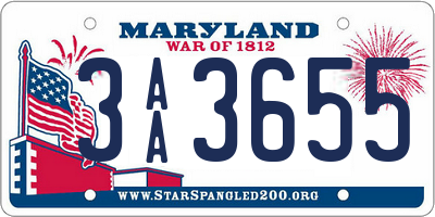 MD license plate 3AA3655