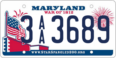 MD license plate 3AA3689