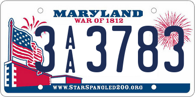 MD license plate 3AA3783